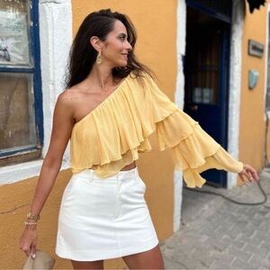 Zara Yellow Off-Shoulder Ruffle Blouse